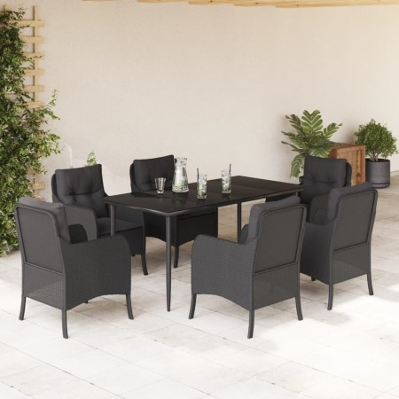 vidaXL 7-tlg. Garten-Essgruppe mit Kissen Schwarz Poly Rattan