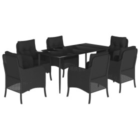 vidaXL 7-tlg. Garten-Essgruppe mit Kissen Schwarz Poly Rattan