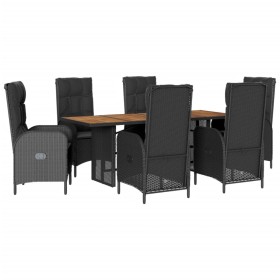vidaXL 7-tlg. Garten-Essgruppe mit Kissen Schwarz Poly Rattan