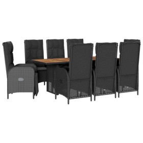 vidaXL 9-tlg. Garten-Essgruppe mit Kissen Schwarz Poly Rattan
