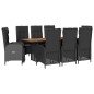 vidaXL 9-tlg. Garten-Essgruppe mit Kissen Schwarz Poly Rattan