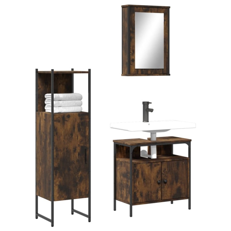 vidaXL 3-tlg. Badmöbel-Set Räuchereiche Holzwerkstoff vidaXL 3-tlg. Badmöbel-Set Räuchereiche Holzwerkstoff