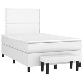 vidaXL Boxspringbett mit Matratze Weiß 120x190 cm Kunstleder