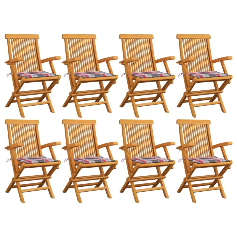 vidaXL Gartenstühle Rote Karomuster-Kissen 8 Stk. Massivholz Teak vidaXL Gartenstühle Rote Karomuster-Kissen 8 Stk. Massivholz Teak