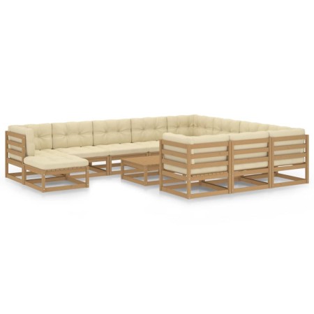 vidaXL 12-tlg. Garten-Lounge-Set mit Kissen Honigbraun Massivholz