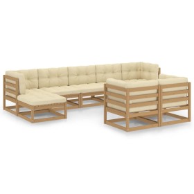 vidaXL 9-tlg Garten-Lounge-Set mit Kissen Honigbraun Massivholz Kiefer