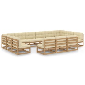 vidaXL 13-tlg. Garten-Lounge-Set mit Kissen Honigbraun Massivholz