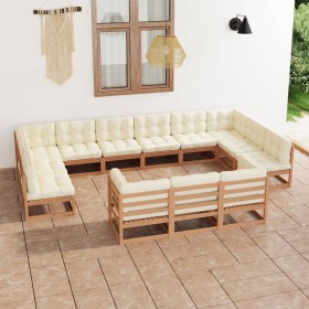 vidaXL 13-tlg. Garten-Lounge-Set mit Kissen Honigbraun Massivholz