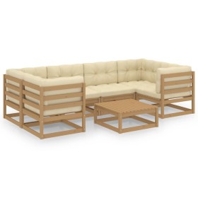 vidaXL 7-tlg Garten-Lounge-Set mit Kissen Honigbraun Massivholz Kiefer