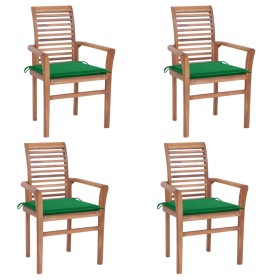 vidaXL Essstühle 4 Stk. mit Grünen Kissen Massivholz Teak