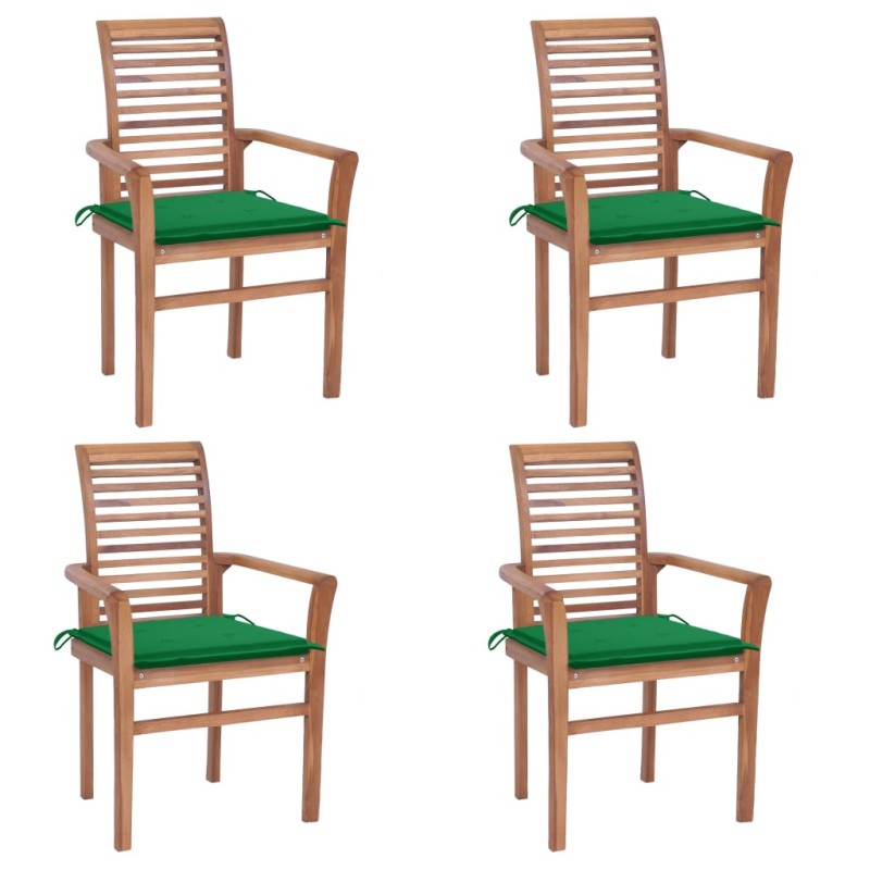 vidaXL Essstühle 4 Stk. mit Grünen Kissen Massivholz Teak vidaXL Essstühle 4 Stk. mit Grünen Kissen Massivholz Teak