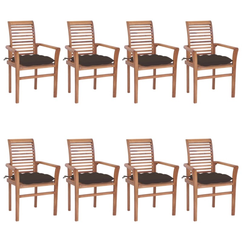 vidaXL Essstühle 8 Stk. mit Taupe Kissen Massivholz Teak vidaXL Essstühle 8 Stk. mit Taupe Kissen Massivholz Teak