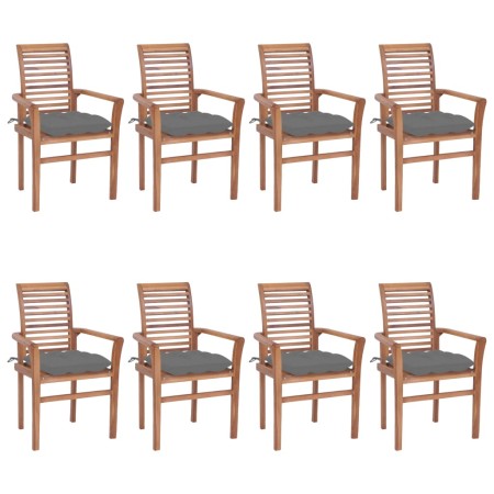 vidaXL Essstühle 8 Stk. mit Grauen Kissen Massivholz Teak