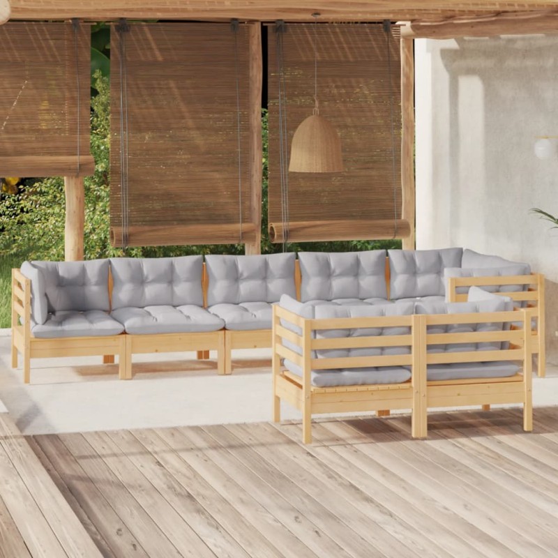 vidaXL 8-tlg. Garten-Lounge-Set mit Grauen Kissen Kiefer Massivholz vidaXL 8-tlg. Garten-Lounge-Set mit Grauen Kissen Kiefer Massivholz