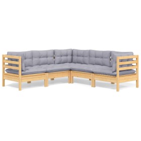 vidaXL 5-tlg. Garten-Lounge-Set mit Grauen Kissen Kiefer Massivholz