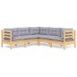 vidaXL 5-tlg. Garten-Lounge-Set mit Grauen Kissen Kiefer Massivholz vidaXL 5-tlg. Garten-Lounge-Set mit Grauen Kissen Kiefer Massivholz