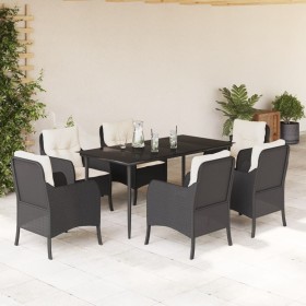 vidaXL 7-tlg. Garten-Essgruppe mit Kissen Schwarz Poly Rattan