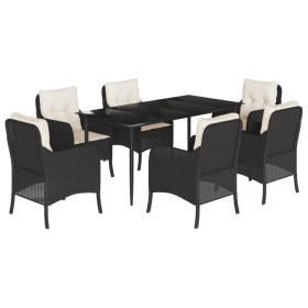 vidaXL 7-tlg. Garten-Essgruppe mit Kissen Schwarz Poly Rattan