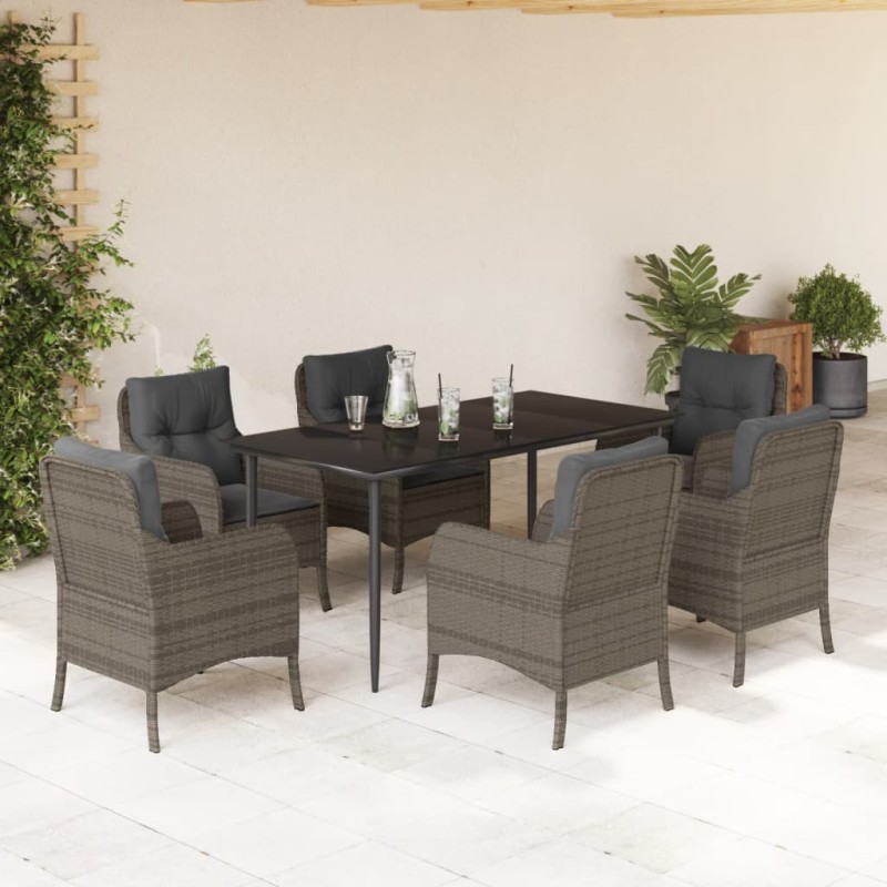 vidaXL 7-tlg. Garten-Essgruppe mit Kissen Grau Poly Rattan vidaXL 7-tlg. Garten-Essgruppe mit Kissen Grau Poly Rattan
