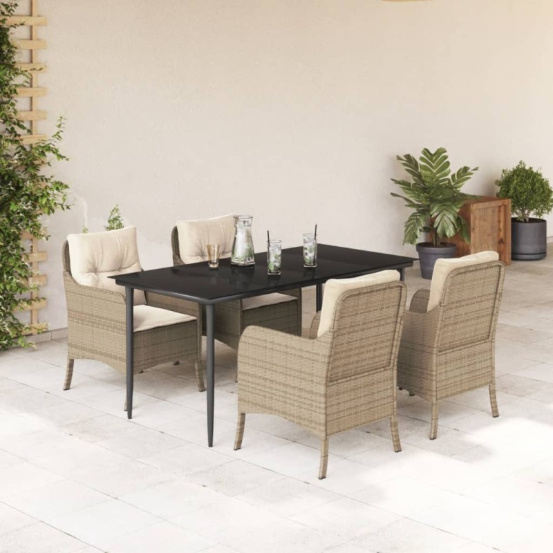 vidaXL 5-tlg. Garten-Essgruppe mit Kissen Beige Poly Rattan vidaXL 5-tlg. Garten-Essgruppe mit Kissen Beige Poly Rattan