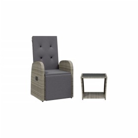vidaXL 2-tlg. Garten-Essgruppe mit Kissen Grau Poly Rattan