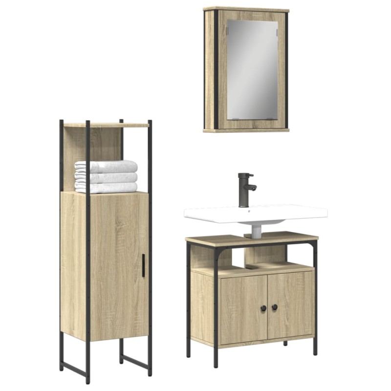 vidaXL 3-tlg. Badmöbel-Set Sonoma-Eiche Holzwerkstoff vidaXL 3-tlg. Badmöbel-Set Sonoma-Eiche Holzwerkstoff