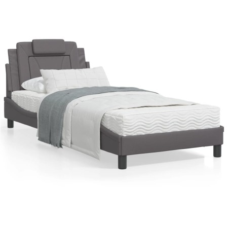 vidaXL Bett mit Matratze Grau 90x200 cm Kunstleder