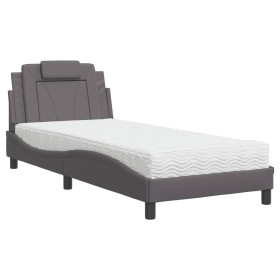 vidaXL Bett mit Matratze Grau 90x200 cm Kunstleder