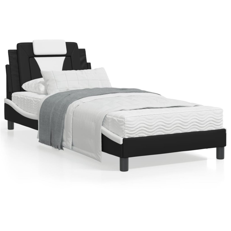 vidaXL Bett mit Matratze Schwarz und Weiß 90x200 cm Kunstleder vidaXL Bett mit Matratze Schwarz und Weiß 90x200 cm Kunstleder