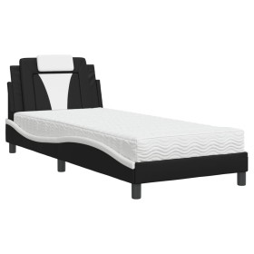 vidaXL Bett mit Matratze Schwarz und Weiß 90x200 cm Kunstleder