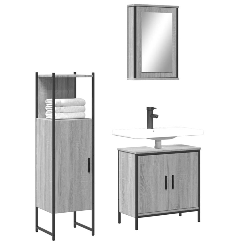 vidaXL 3-tlg. Badmöbel-Set Grau Sonoma Holzwerkstoff vidaXL 3-tlg. Badmöbel-Set Grau Sonoma Holzwerkstoff