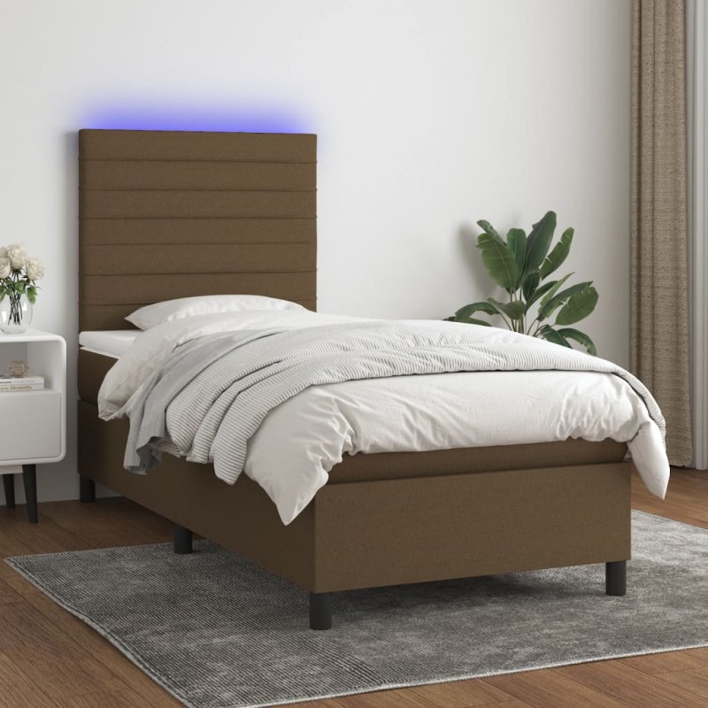 vidaXL Boxspringbett mit Matratze & LED Dunkelbraun 90x190 cm Stoff vidaXL Boxspringbett mit Matratze & LED Dunkelbraun 90x190 cm Stoff
