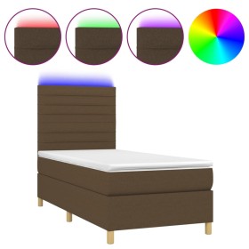 vidaXL Boxspringbett mit Matratze & LED Dunkelbraun 90x190 cm Stoff