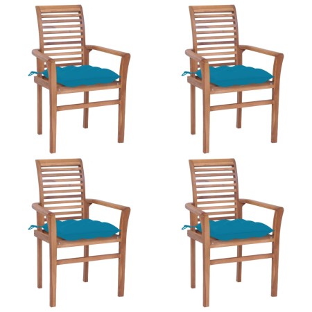 vidaXL Essstühle 4 Stk. mit Hellblauen Kissen Massivholz Teak