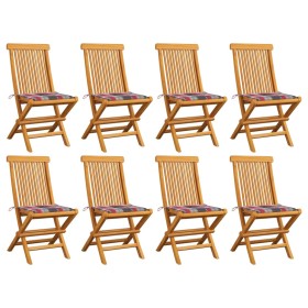 vidaXL Gartenstühle Rote Karomuster-Kissen 8 Stk. Massivholz Teak