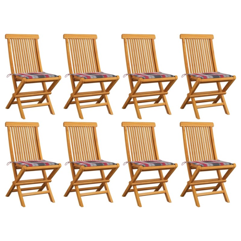 vidaXL Gartenstühle Rote Karomuster-Kissen 8 Stk. Massivholz Teak vidaXL Gartenstühle Rote Karomuster-Kissen 8 Stk. Massivholz Teak