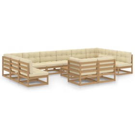 vidaXL 13-tlg. Garten-Lounge-Set mit Kissen Honigbraun Massivholz