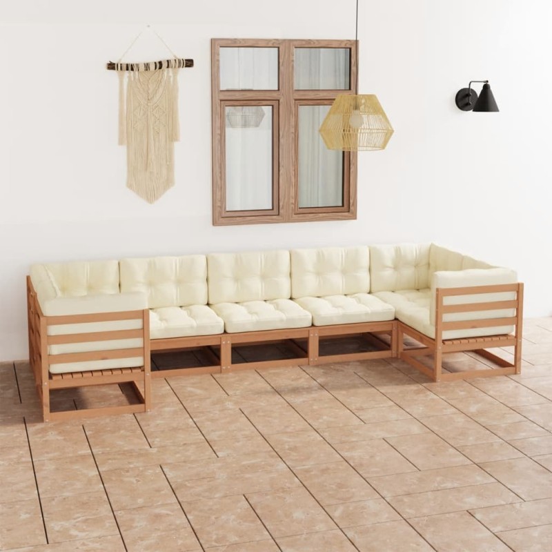 vidaXL 7-tlg Garten-Lounge-Set mit Kissen Honigbraun Massivholz Kiefer vidaXL 7-tlg Garten-Lounge-Set mit Kissen Honigbraun Massivholz Kiefer
