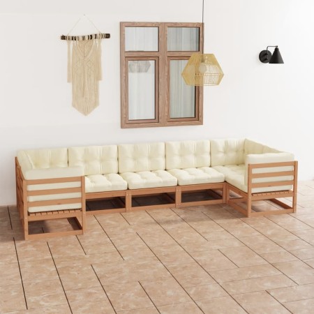 vidaXL 7-tlg Garten-Lounge-Set mit Kissen Honigbraun Massivholz Kiefer