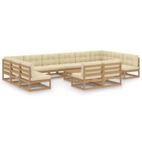 vidaXL 13-tlg. Garten-Lounge-Set mit Kissen Honigbraun Massivholz