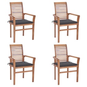 vidaXL Essstühle 4 Stk. mit Anthrazit Kissen Massivholz Teak