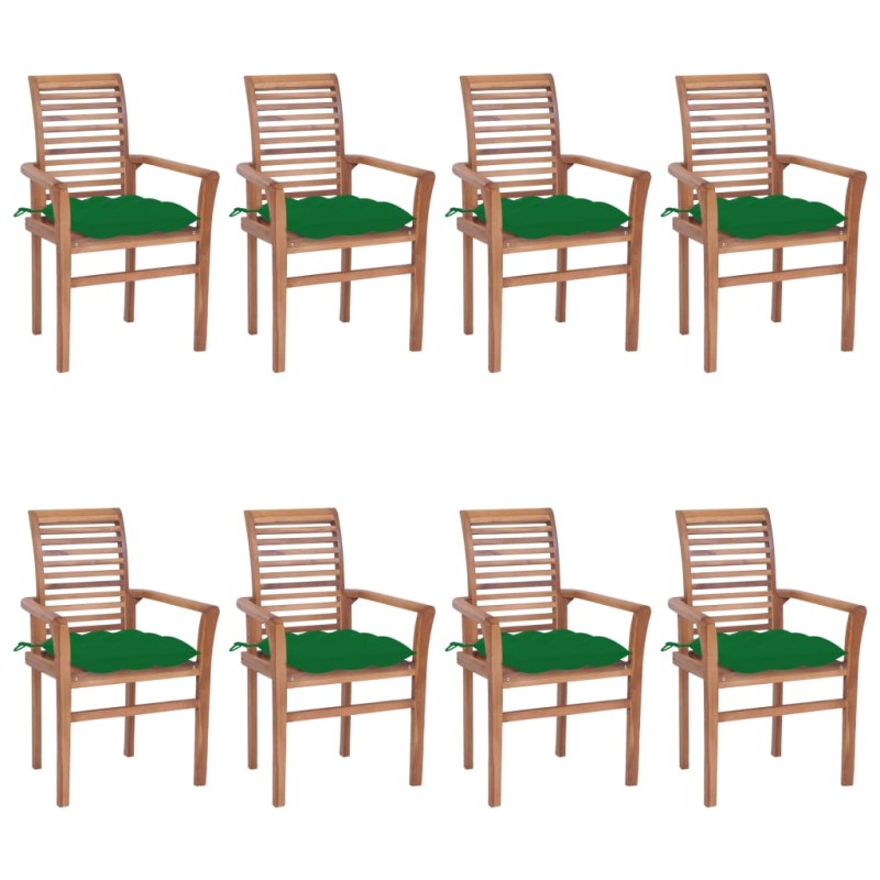 vidaXL Essstühle 8 Stk. mit Grünen Kissen Massivholz Teak vidaXL Essstühle 8 Stk. mit Grünen Kissen Massivholz Teak