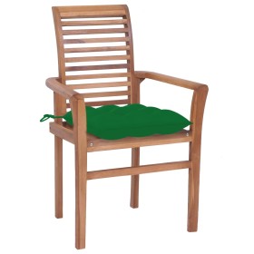 vidaXL Essstühle 8 Stk. mit Grünen Kissen Massivholz Teak
