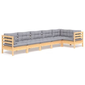 vidaXL 6-tlg. Garten-Lounge-Set mit Grauen Kissen Kiefernholz