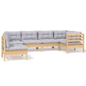 vidaXL 6-tlg. Garten-Lounge-Set mit Grauen Kissen Kiefernholz
