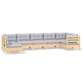 vidaXL 7-tlg. Garten-Lounge-Set mit Grauen Kissen Kiefernholz