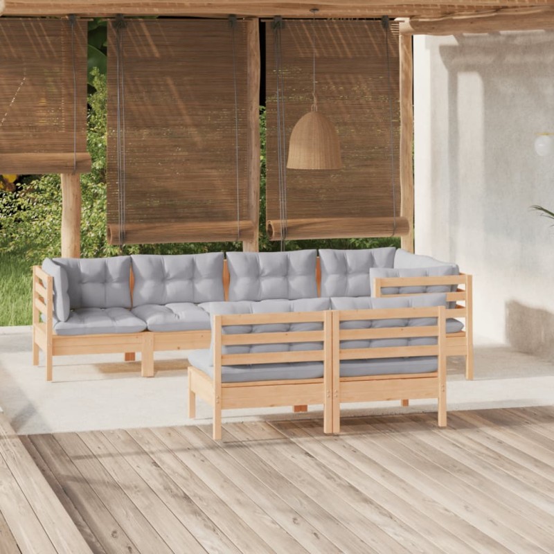 vidaXL 7-tlg. Garten-Lounge-Set mit Grauen Kissen Kiefer Massivholz vidaXL 7-tlg. Garten-Lounge-Set mit Grauen Kissen Kiefer Massivholz