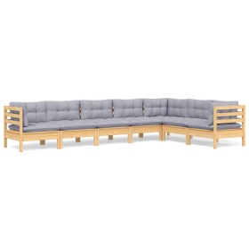 vidaXL 7-tlg. Garten-Lounge-Set mit Grauen Kissen Kiefer Massivholz