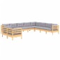 vidaXL 10-tlg. Garten-Lounge-Set mit Grauen Kissen Massivholz Kiefer vidaXL 10-tlg. Garten-Lounge-Set mit Grauen Kissen Massivholz Kiefer