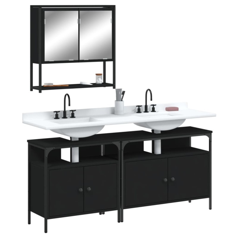 vidaXL 3-tlg. Badmöbel-Set Schwarz Holzwerkstoff vidaXL 3-tlg. Badmöbel-Set Schwarz Holzwerkstoff